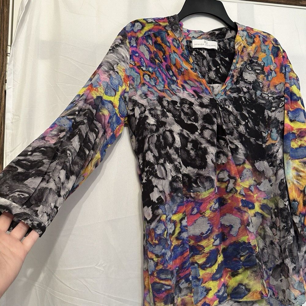 Amanda Uprichard Size Small Multicolor Print Silk 3/4‎ Sleeve Blouse Top - Picture 2 of 5
